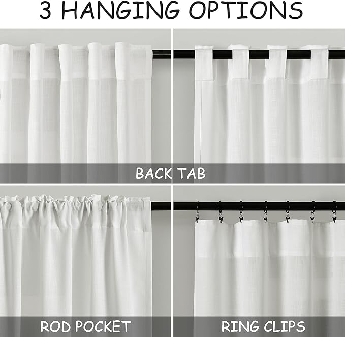 Off White Linen Curtains 84 inches Long for Bedroom Back Tab Light Filtering Privacy Sheer Curtains Modern Farmhouse Coastal Decor White Cotton Textured Gauze Curtain for Living Room 2 Panel Set