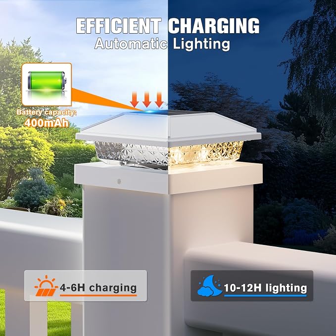 NIORSUN Solar Post Lights Outdoor, Fence Post Solar Lights Warm White, Waterproof, Garden Patio Fence Deck Decor, 4x4 Posts Cap Wood Vinyl, 5x5 Vinyl, White 12 Pack