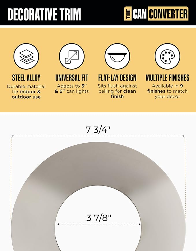 The Can Converter Ceiling Medallion for Recessed Can Light – Home Improvement Decorative Steel Flat Goof Ring & Cover Plate for 5" & 6" Cans, Small Ceiling Medallion for Chandeliers, Polished Chrome