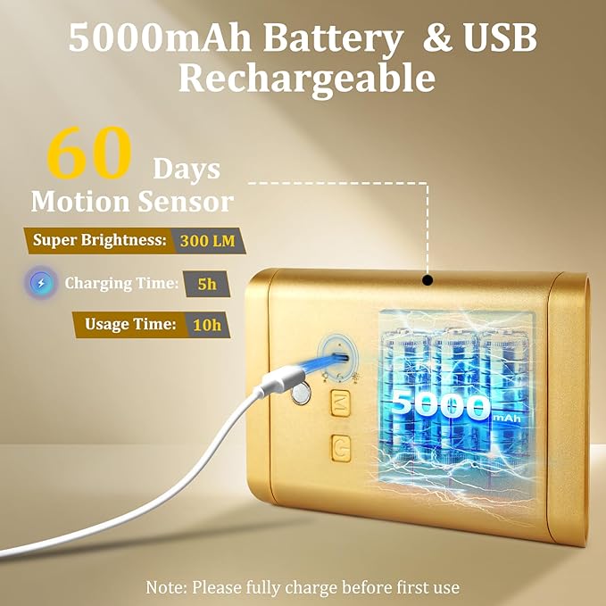 4 Pack Battery Operated Wall Lights - 5000mAh Rechargeable Motion Sensor Wall Sconce with Remote, 3 Colors Wireless Wall Lamp Magnetic Motion Sensor Night Light Indoor for Hallway Stairway, Gold