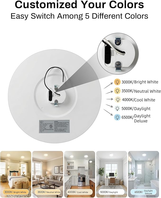 LEDYOND 11 Inch Flush Mount Ceiling Light 2 Pack White, 5CCT 3000K-6500K, 1100LM Dimmable LED Flat Panel Light, 0.52in Ultra Thin, Push-In Installation, Round Ceiling Light for Bedroom Kitchen Hallway
