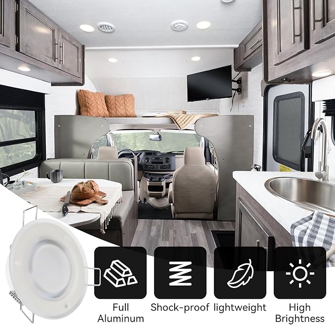 RV Recessed Ceiling Light, 3Inch RV Puck Light 12V, 400LM RV Light Interior, Camper Light Fixture for RV Motorhome Caravan Trailer Boat