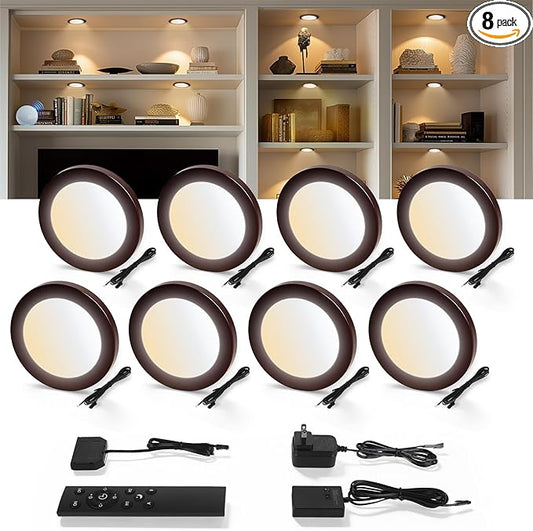 V4light Smart LED Puck Lights, Under Cabinet Lighting with Remote Control, Color Temperature Adjustable, Works with Alexa & Google Home, Plug-in Lights for Kitchen, Counter, Closet, Shelf (8 Pack)