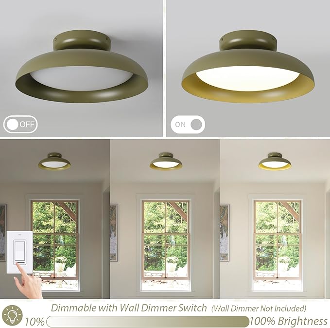 BISAMIYA Dimmable LED 15.7 inch Semi Flush Mount Ceiling Light, Modern Ceiling Light Fixture, Adjustable Angle Brass Accent, for Living Room, Laundry Room, Bedroom, 3000K/Warm White/22W