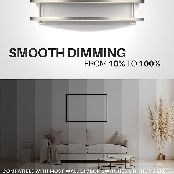 DYMOND LED Ceiling Light Fixture Flush Mount 4000K Natural Daylight Dimmable Surface Mount Brushed Nickel Ceiling Lamp for Kitchen, Hallway, Bathroom, Bedroom, Closet (14 Inch)