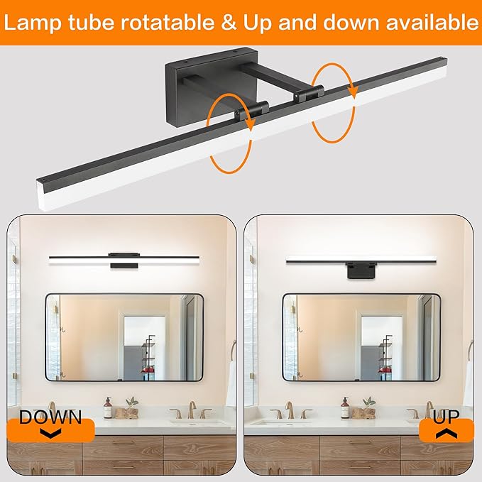 SOLFART Adjustable Color Temperature Dimmable Bathroom Light Fixtures Vanity Light Black LED Bathroom Vanity Light Over Mirror 39.4 Inch APP Control Modern Light