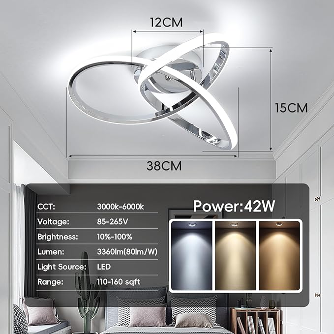 CANEOE Modern Ceiling Light Fixtures,42W Dimmable Flush Mount Led Ceiling Light with Remote Control, Creative Design Close to Ceiling Light for Bedroom Kitchen Living Dining Room Office