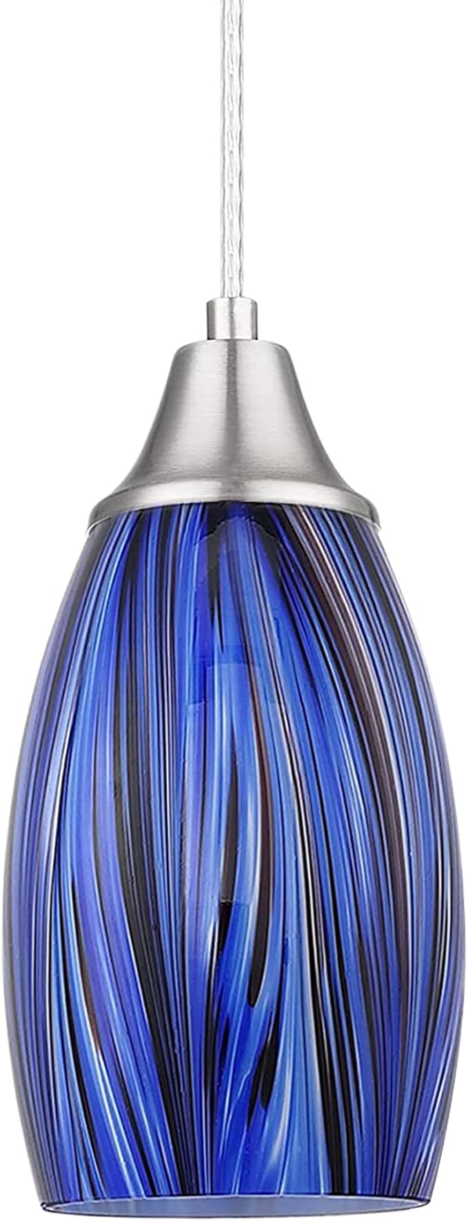 karyfine Mini Art Glass Dark Blue Pendant Lights Kitchen Island Hand Blown Mini Glass Pendant Lights with Brush Nickel Finish Adjustable Cord for Kitchen Over Sink,Hallway,Dining Room,Stairsway