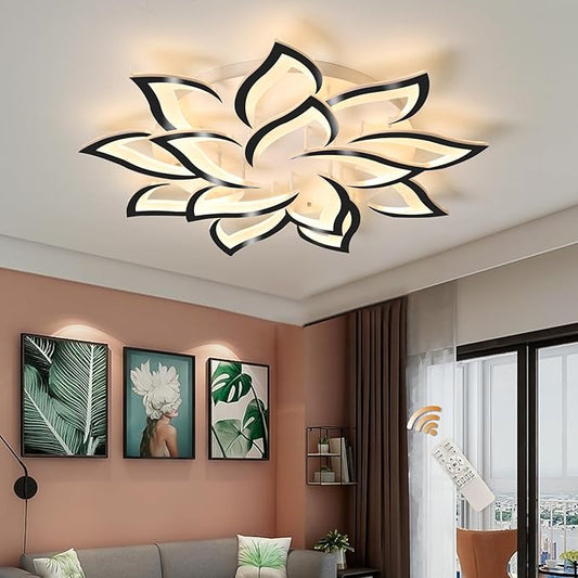 Garwarm Modern Ceiling Lights,Dimmable LED Flush Mount Ceiling Lamp with Remote Control,Black Acrylic Leaf Ceiling Light Fixture for Living Room Dining Room Bedroom 98W