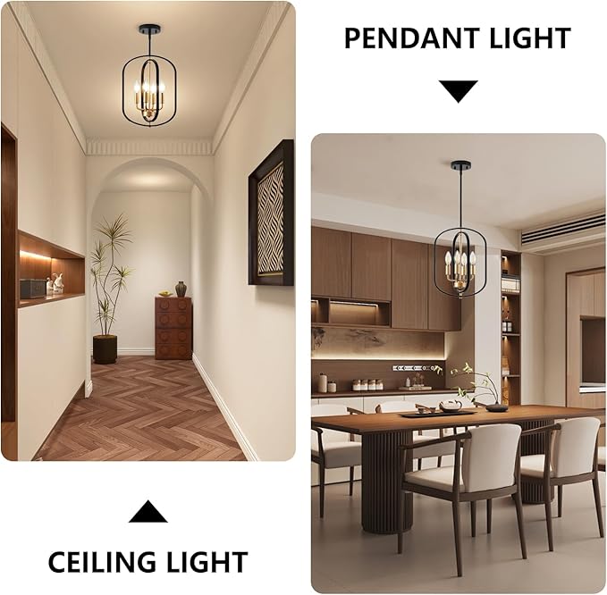 Black and Gold Chandelier Light Fixture for Dining Room, Modern Chandelier for Entryway, Foyer Lighting Fixtures Adjustable Modern Farmhouse Small Chandelier for Living Room Pendant Lights Kitchen