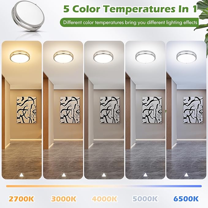 GoBright 18IN 50W LED Flush Mount Ceiling Light, 5600lm Bright Dimmable LED Ceiling Light Fixture, 2700K-6500K Adjusted, Modern Kitchen Light Fixture for Living Room Bedroom, Brushed Nickle, 1-Pack