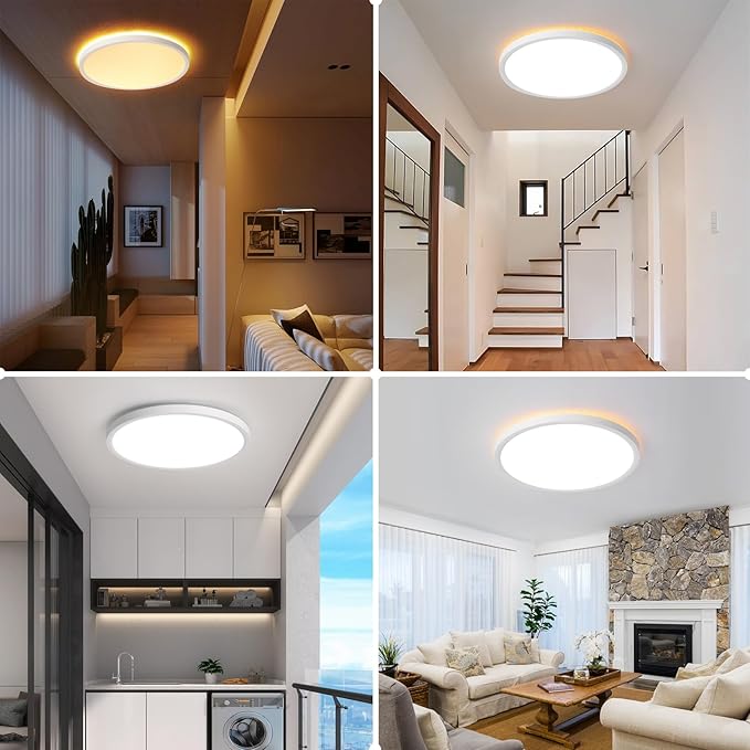 Mille Lucciole 4 Pack LED Flush Mount Ceiling Light Fixture with Night Light, Dimmable Ceiling Lights White 12 Inch 30W 3000LM 3CCT Color Adjustable Led Flush Mount fixtures with Remote Control