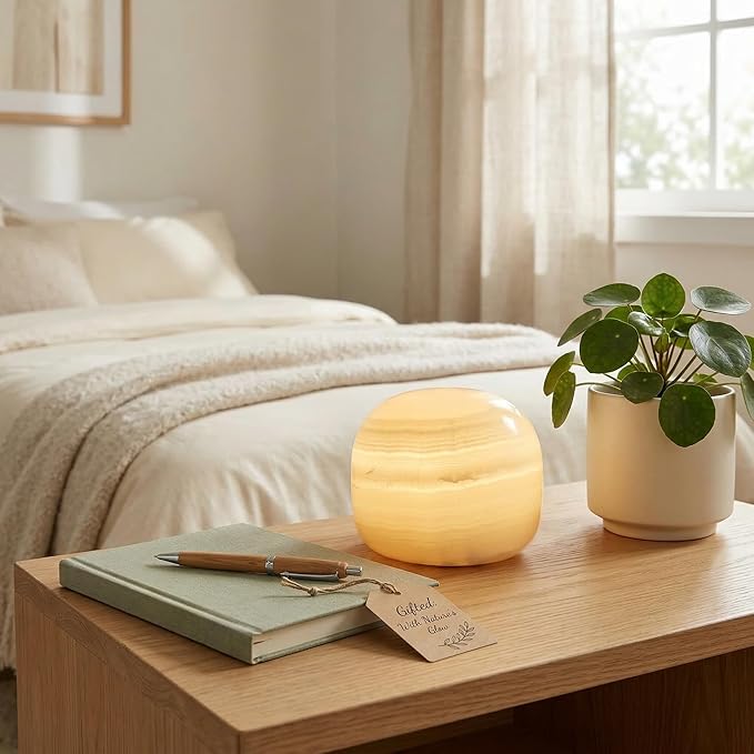 Natural Marble Lamp, Cordless Rechargeable Tap Light, 3-Way Dimmable Ambient Stone Glow Lamp, Portable Zen Decor Gift for Bedroom Desk Shelf