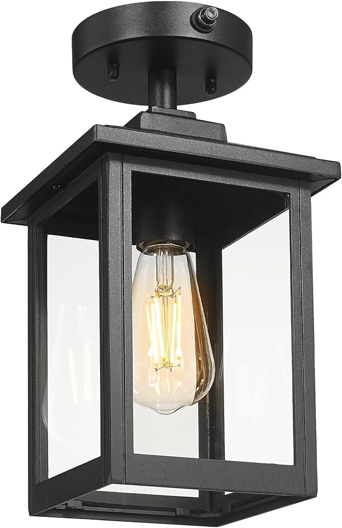 FEMILA Dusk to Dawn Porch Ceiling Lights Outdoor, 13" Matte Black Semi-Flush Mount Ceiling Lights, E26, for Entryway, Hallway, Garage, Kitchen, ETL Listed, 4FYX88F SE BK