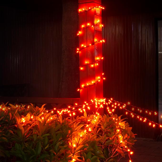 TIGOMOOV 100 Count Orange String Lights Plug in, 21ft Fall Lights with Black Wire, Orange Lights for Halloween Decorations Indoor, Mini String Lights Outdoor Tree Porch,Party Decor