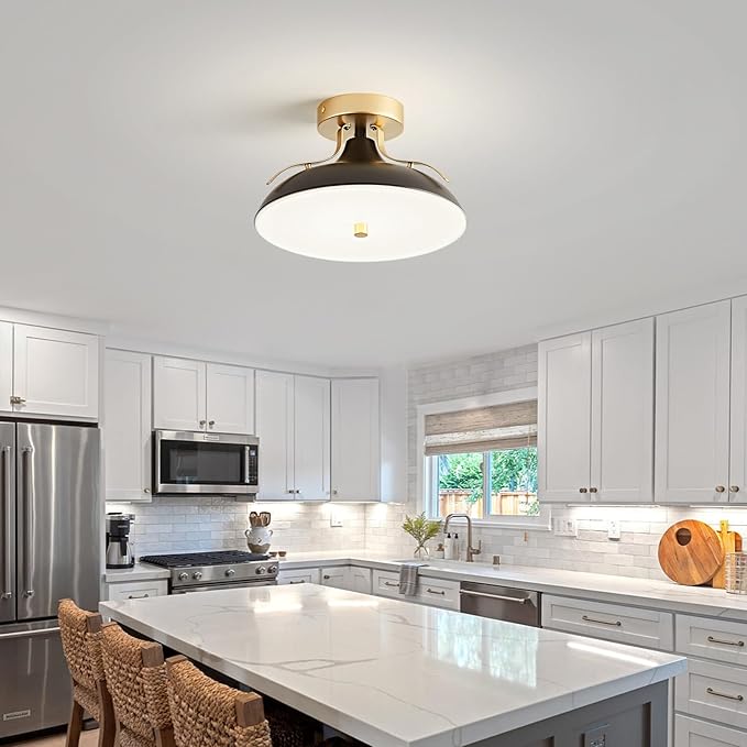 OKELI Dimmable LED Ceiling Light Fixture, 5CCT 2700K–6000K Modern Semi Flush Mount Ceiling Light, 24W Black Gold Close to Ceiling Lamp for Kitchen Bedroom Hallway Entryway Laundry Room, 11.8 Inch