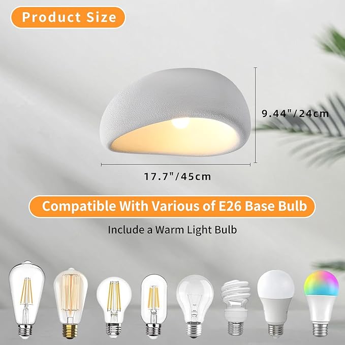 JAYMP Modern Ceiling Light for Dining Room Kitchen Island Hallway Living Room E26 Base Japanese Wabi-Sabi Style Bird Nest Shape Lighting Fixture (Matte White, D45xH24cm)