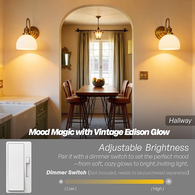 Gold Wall Sconces,Hardwire Bathroom Vanity Light with Striped Bowl Milk Glass Vintage Brass Wall Mounted Lamp Lights for Bathroom Mirror Living Room Bedroom Kitchen E26 Indoor