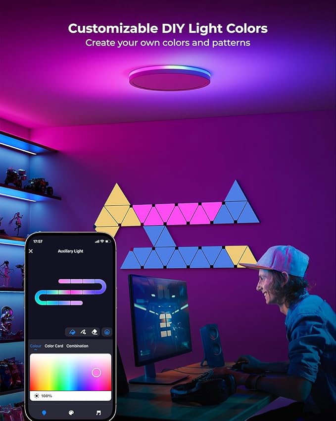 Matane Smart LED Ceiling Light WiFi, 12IN RGB Flush Mount Light Fixture, DIY Colors, Compatible with Alexa Google Home, 3000K-6500K Ceiling Lights for Bedroom, Living Room, White