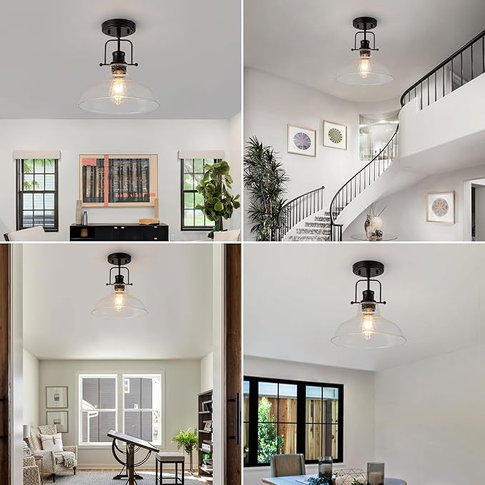 WILON Rustic Farmhouse Ceiling Light, Seeded Glass Ceiling Light, Rust Semi Flush Mount Ceiling Lights, Kitchen Lighting Fixtures Ceiling Lamp for Sink Foyer Entryway Bathroom Laundry Room Hallway