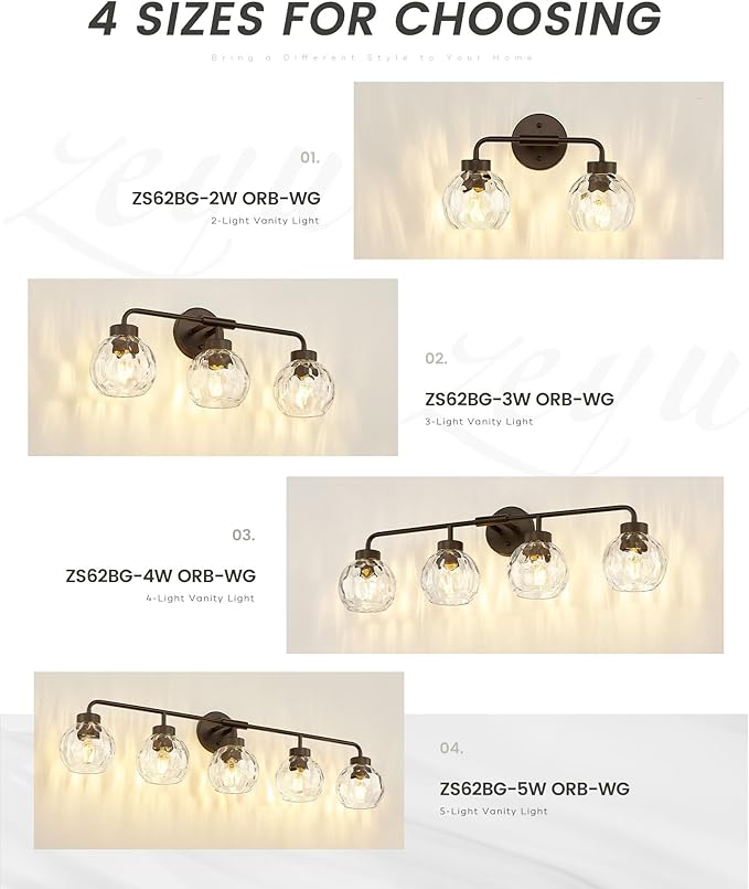 zeyu 38.5 Inch Farmhouse Bathroom Lighting Fixture, 5-Light Bathroom Vanity Light, Oil Rubbed Bronze Finish with Water Ripple Globe Glass, ZS62BG-5W ORB-WG