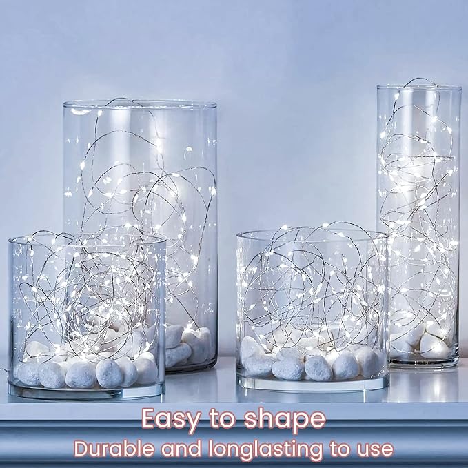 Yiaht 12 Pack Fairy Lights Battery Operated String Lights 7 Feet 20 Led Waterproof Christmas Lights Silver Wire Firefly Starry Moon Lights for Bedroom DIY Party Wedding Patio Christmas White