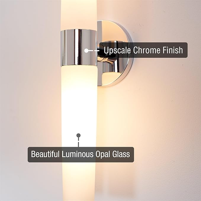 Kira Home Duo 21" Modern Wall Sconce with Frosted Glass Cylinder Shades, Linear 2-Light Wall Light, Chrome Finish