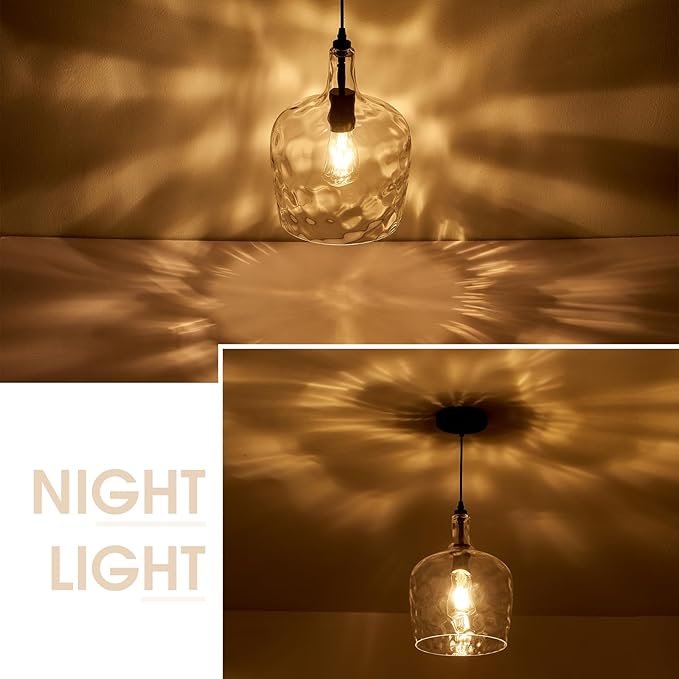 10” Large Stone-Hammered Glass Pendant Light Modern Matte Black 1 Light Single Dome Pendant Lighting Fixtures for Kitchen Island Dining Room Hallway, UL Listed