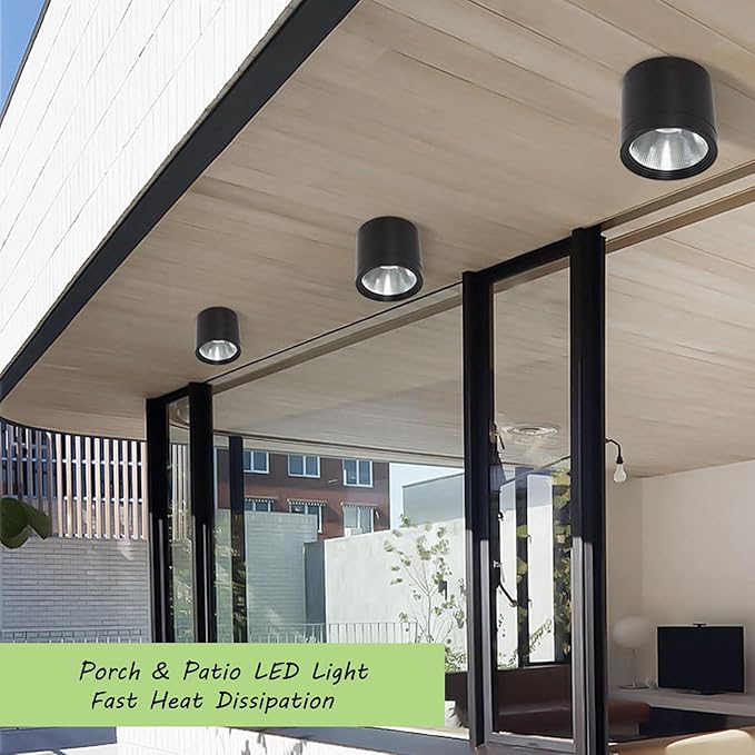 MEGHALI 2-Pack Outdoor Ceiling Light, LED Ceiling Spotlight 18W, Modern Waterproof Flush Mount Downlight, Black Aluminum Exterior Ceiling Lights for Patio Balcony, Warm Light 3000K