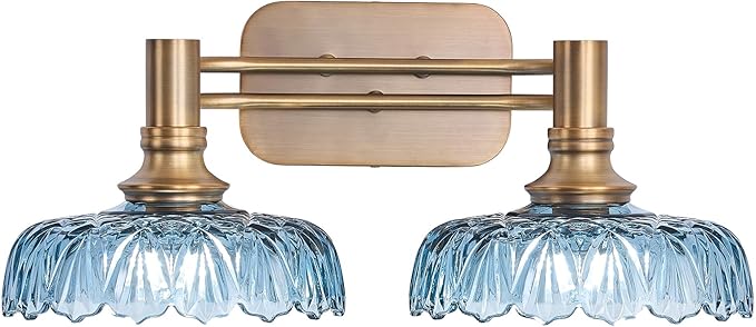 Vintage Bathroom Vanity Light Fixtures 2-Light Bathroom Lighting with Grey Glass Wall Sconces for Hallway Living Room Bedroom Entryway