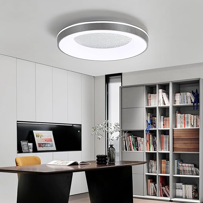 LED Flush Ceiling Light, 19in Grey Round Ceiling Light Dimmable 3000K/4500K/6500K Color Recessed Lamp for Living Room, Bedroom, Office,Hallway