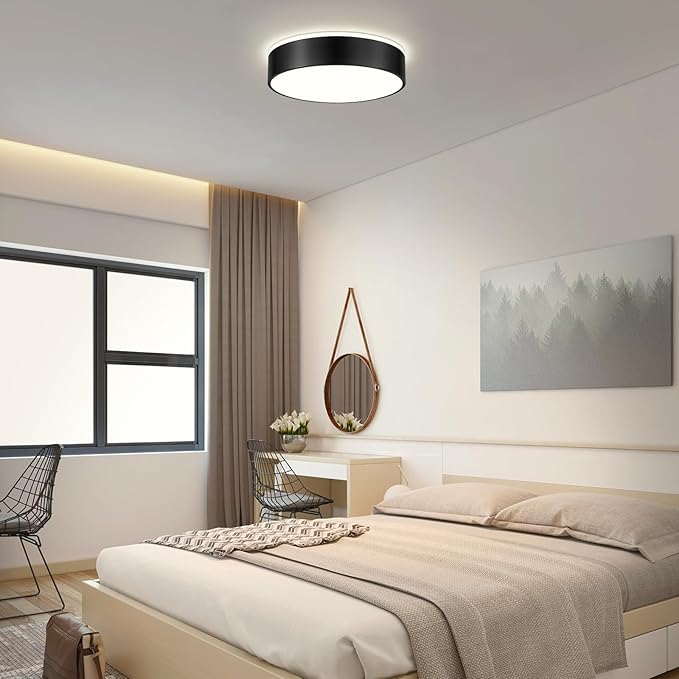 Dimmable Black LED Ceiling Light Fixture, 5CCT 2700 K-6000 K Modern Flush Mount Ceiling Light, Round Minimalist Lighting Fixture for Bedroom, Kitchen, Laundry Room, Living Room, 15.74 Inch