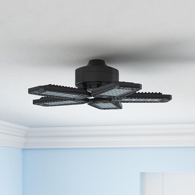 LED Garage Light - 160W 16000LM 6500K LED Garage Ceiling Lights, Screw in Shop Lighting 5+1 Deformable Panels for Attic, Basement, Workshop, E26/E27 (2)