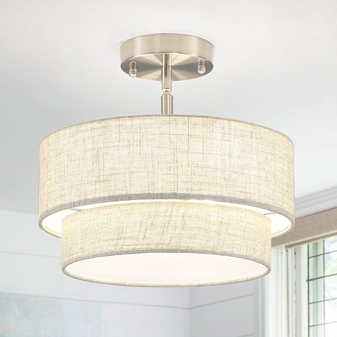 Semi Flush Mount Ceiling Light - 12.6in Diameter, Fits Flat & Sloped Ceilings, 3-Light E26, Dimable 3-Color Temp, ETL Listed, Modern Farmhouse Lighting for Entryway, Hallway, Kitchen