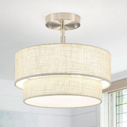 Semi Flush Mount Ceiling Light - 12.6in Diameter, Fits Flat & Sloped Ceilings, 3-Light E26, Dimable 3-Color Temp, ETL Listed, Modern Farmhouse Lighting for Entryway, Hallway, Kitchen
