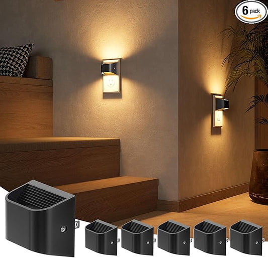 NIORSUN Night Lights Plug Into Wall, Auto Brightness Sensor Night Light, 3000K Warm White, Ultra-Slim Wall Light for Hallway Bathroom Bedroom Stairs, Black, 6 Pack