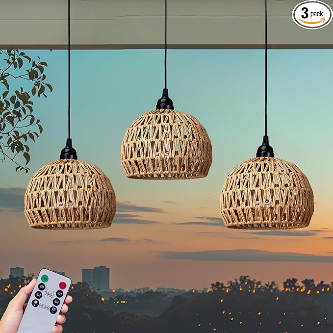 Battery Operated Hanging Outdoor Chandelier, Battery Power Pendant Light, Gazebo Lights Outdoor Waterproof, for Gazebo, Pergola, Porch, Patio, Indoor Outdoor Decor Lighting (3)