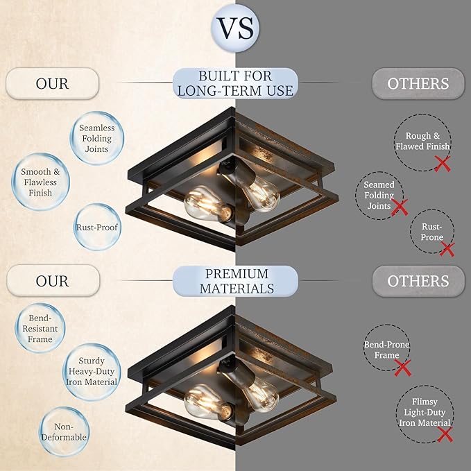 Hamilyeah Farmhouse Flush Mount Ceiling Light Fixture Set of 2, Kitchen Light Fixture Ceiling Mount, Hallway Ceiling Light Black, Simple Close to Ceiling Light Outdoor for Porch, Patio