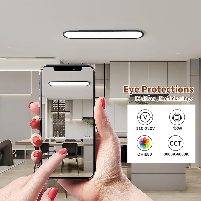 Ganeed Modern Linear Ceiling Lights,48W Dimmable LED Ceiling Lamp, High Brightness Long Ceiling Light,39.4 Inch Ultra Thin Low Profile Light Fixture for Bedroom Kitchen Closet Hallway,Black