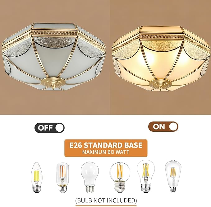 MIXL-Gold Flush Mount Ceiling Light,Antique Brass Hallway Lighitng Fixture,Unique 4-Bulbs Vintage Light Fixture,Mid Century Modern Ceiling Lamp for Study Room Office