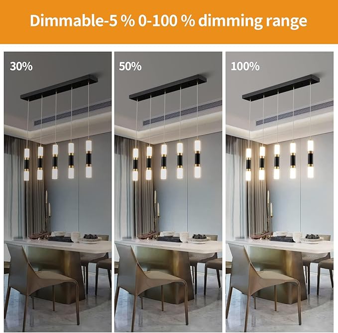 Modern Kitchen Island Dimmable LED Modern 5-Light Black Gold Pendant Light, Kitchen Island Dinning Room Black Pendant Light