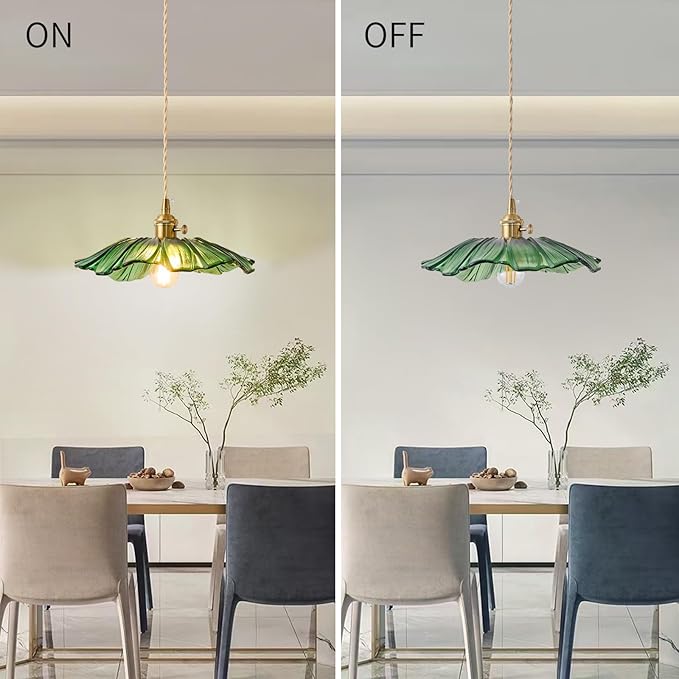 Pendant Light Kitchen Lights Glass Hanging Light Fixture Folwer Light Pendant Lights Modern Lighting for Bedroom Kitchen Hallway Bathroom Green Sunflower
