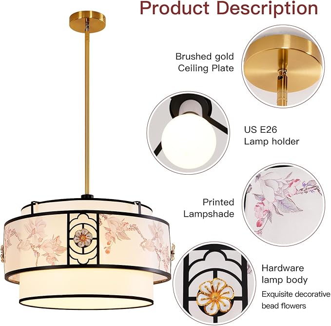 A 19.6-inch black and white drum-shaped Bohemian-style chandelier, featuring a simple fabric surface treatment, is suitable for bedrooms, study rooms, dining rooms, living rooms, and kitchen islands.