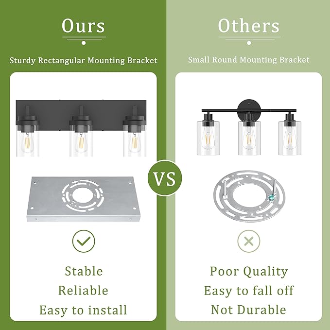 Espird Bathroom Vanity Light, 3 Light Matte Black Vanity Lights with Clear Glass Shade, 22in Modern Wall Sconces, Bathroom Lighting Fixtures Over Mirror for Living Room