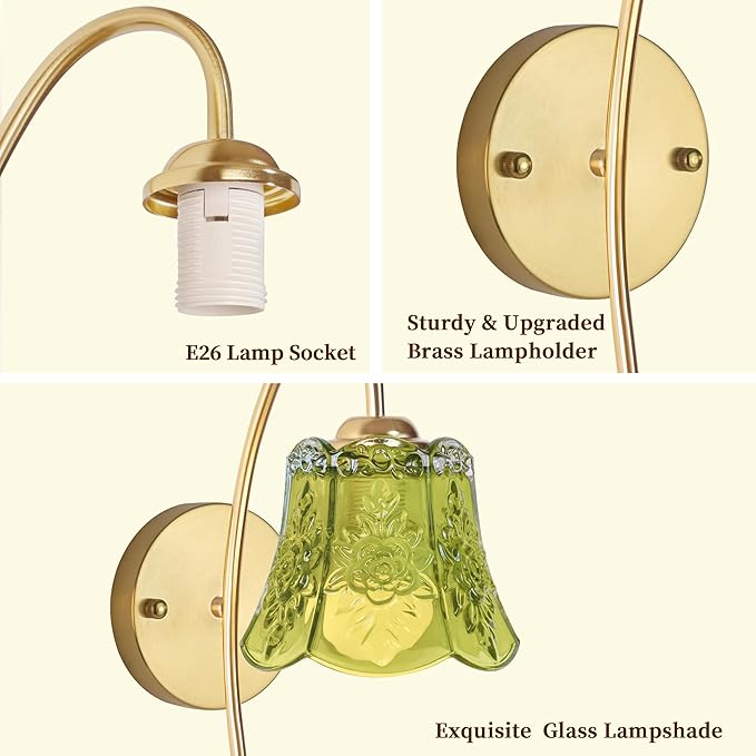 Wireless Wall Sconce with Flower lampshade, Battery Operated Wall Lights,Wall lamp with 15 Colors for Bedroom Living Room Home Decor (Green Flower,2 Light Battery Operated)