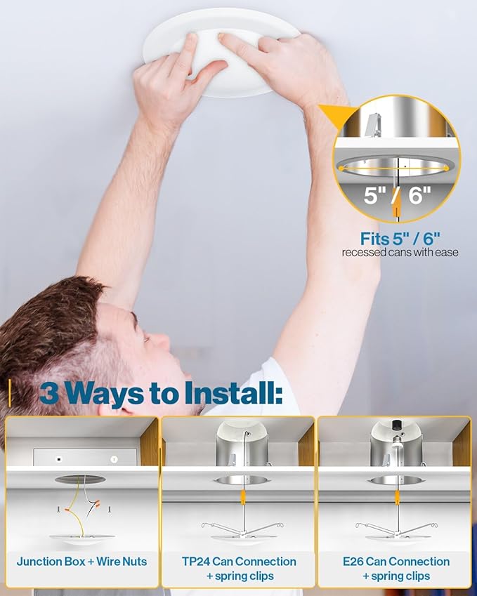 Sunco 96 Pack LED Disc Lights Ceiling 6 Inch, Flush Mount Disk Light, Recessed Can Lighting, 1050 LM, 15W (75W Equivalent), 2700K Soft White, Dimmable, Damp Rated ETL.