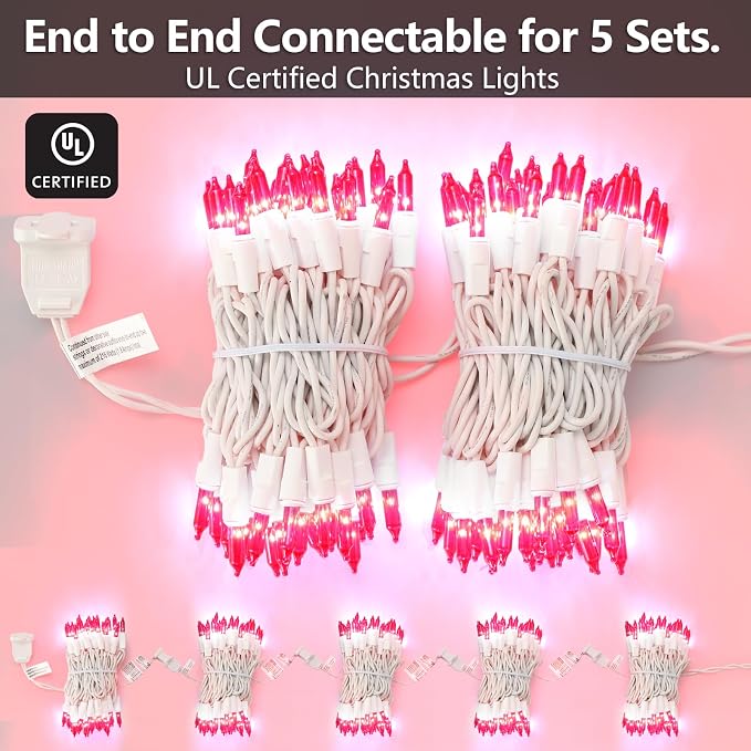 TIGOMOOV Pink Mini Christmas String Lights-21ft 100 Count Incandescent Fairy Lights with White Cord-Plug in Decorative Lights for Christmas Tree, Valentine's Day, Wedding&Home Decor (Indoor Outdoor)