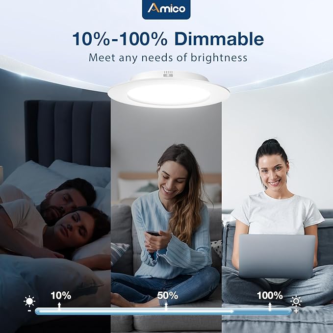 Amico 5/6 inch 5CCT LED Recessed Lighting 12 Pack, Dimmable, Damp Rated, 12.5W=100W, Can Lights with Baffle Trim, Retrofit Installation, ETL&FCC, White
