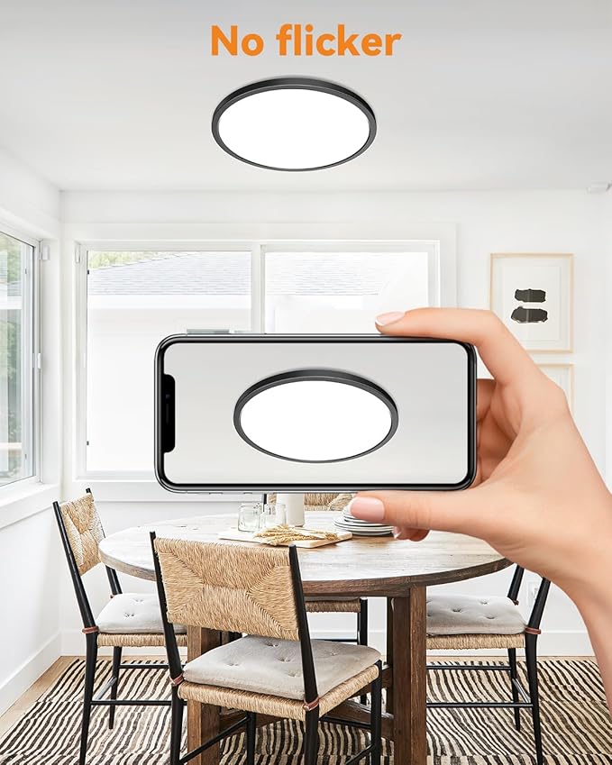 slochi 2PACK LED Flush Mount Ceiling Light Fixture Black, 9Inch 24Watt, 5000K Daylight Light, Ultra Slim Flush Mount Ceiling Lamp for Living Room, Dining Room, Hallway,NOT-DIMMABLE