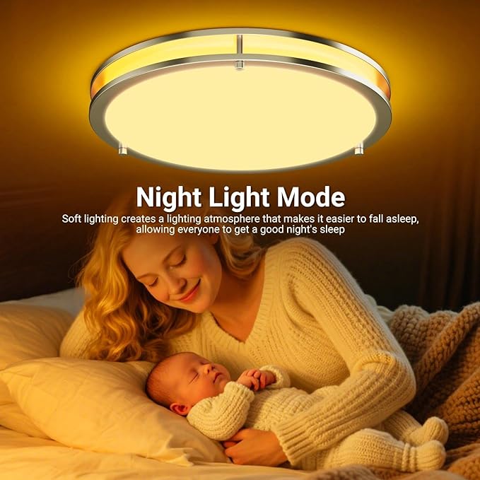libtit 16Inch Flush Mount Ceiling Lights, 36W Dimmable LED Ceiling Light 3000K-6500K Adjustable, Large & Bright Brushed Nickel Light Fixture for Bedroom Kitchen Bathroom Living Room-1Pack